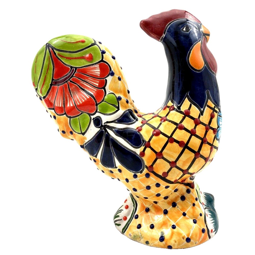 Talavera Rooster Multicolor Mexican Terra Cotta Pottery  9" Tall - Picture 4 of 16